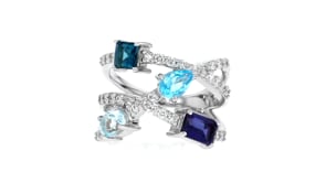 1.70 ct. t.w. Multi-Gemstone Highway Ring with .45 ct. t.w. Lab-Grown Diamonds in Sterling Silver