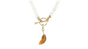 Tigereye Leaf Charm in 18kt Gold Over Sterling