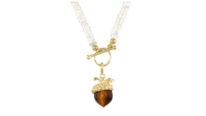 Tigereye Acorn Charm in 18kt Gold Over Sterling