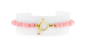 3.5-4mm Pink Coral Bead Charm-Compatible Toggle Bracelet in 18kt Gold Over Sterling