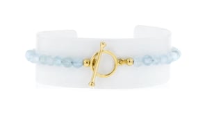 16.00 ct. t.w. Aquamarine Bead Charm-Compatible Toggle Bracelet in 18kt Gold Over Sterling