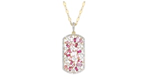 Italian 2.80 ct. t.w. Multi-Gemstone Dog Tag Pendant Necklace in 18kt Gold Over Sterling
