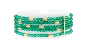 Green Chalcedony Bead Five-Row Bead Bracelet in 18kt Gold Over Sterling