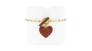 1.80 ct. t.w. Garnet Heart Paper Clip Link Toggle Bracelet in 18kt Gold Over Sterling
