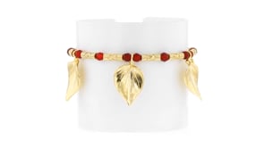 Red Carnelian Bead Leaf Bracelet in 18kt Gold Over Sterling