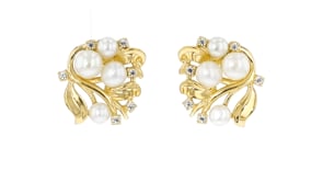 4-5mm Cultured Pearl and .20 ct. t.w. White Topaz Vine Earrings in 18kt Gold Over Sterling