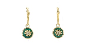 3.40 ct. t.w. Emerald Flower Hoop Drop Earrings with Diamonds in 18kt Gold Over Sterling