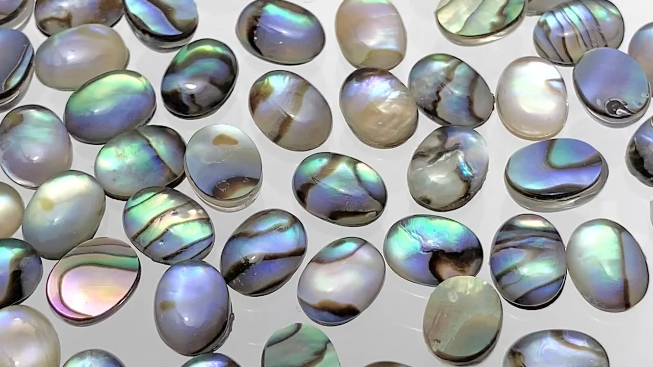 アバロンシェル×クリスタル オーバル カボション8×6mm 3個｜天然石