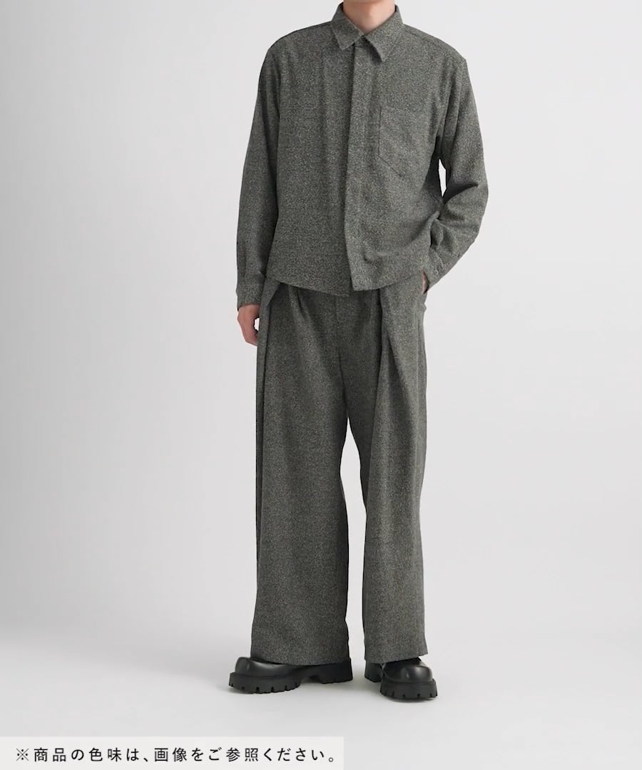 HAREセットアップ　コンパクトツイードシャツ＆ツイードクロスタックワイドパンツ HARE スラックス 「SET UP対応」ツイードクロスタックワイド