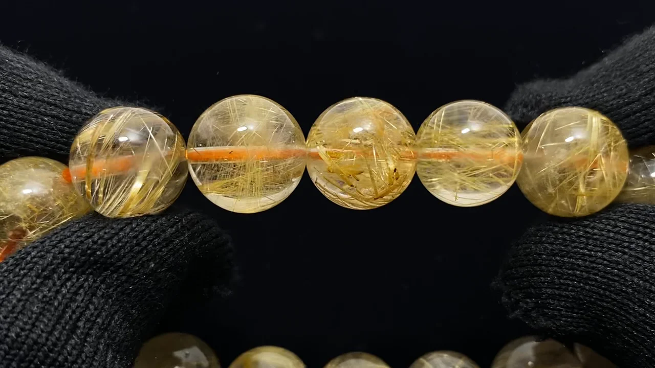 動画】【1点もの】ルチルクォーツAAA ラウンド13mm 1連(ブレス) NO.124