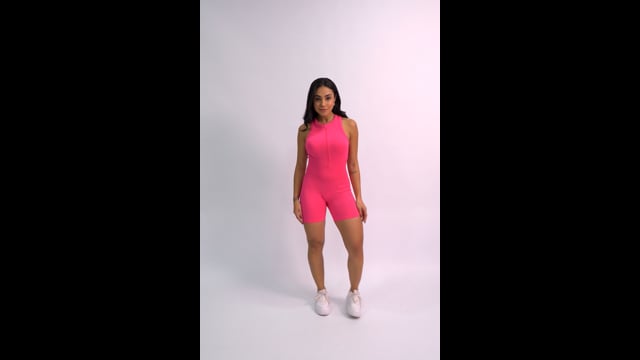 Macaquinho Fitness Com Zíper Rosa Canelado Lumy