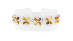 Multicolored Amber Four-Leaf Clover Bracelet in Sterling Silver