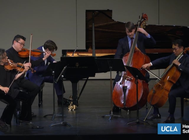<h3>A Selection from the 2024-25 Faculty Artist Series</h3>
<h6>Schubert Quintet in A Major D. 667 &#8220;The Trout&#8221;</h6>
<p>Varty Manouelian, violin faculty<br />
Che-Yen Chen, viola faculty<br />
Ben Hong, cello faculty<br />
Jory Herman, double bass (LA Philharmonic, guest artist on concert)<br />
David Kaplan, piano faculty</p>
