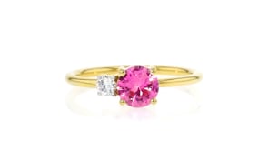 1.00 Carat Lab-Grown Pink Sapphire and .10 Carat Lab-Grown Diamond Ring in 18kt Gold Vermeil