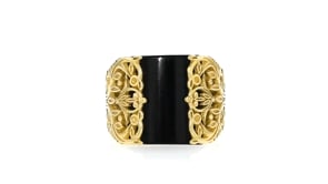 Onyx Openwork Ring in 18kt Gold Over Sterling