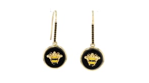 Onyx and .10 ct. t.w. Black Spinel Bumblebee Drop Earrings with Black and Yellow Enamel in 18kt Gold Over Sterling