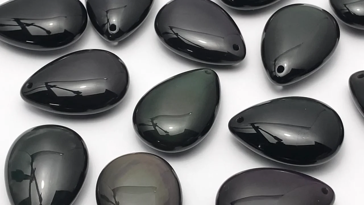 レインボーオブシディアン（産地・メキシコ） ペアシェイプ35×25