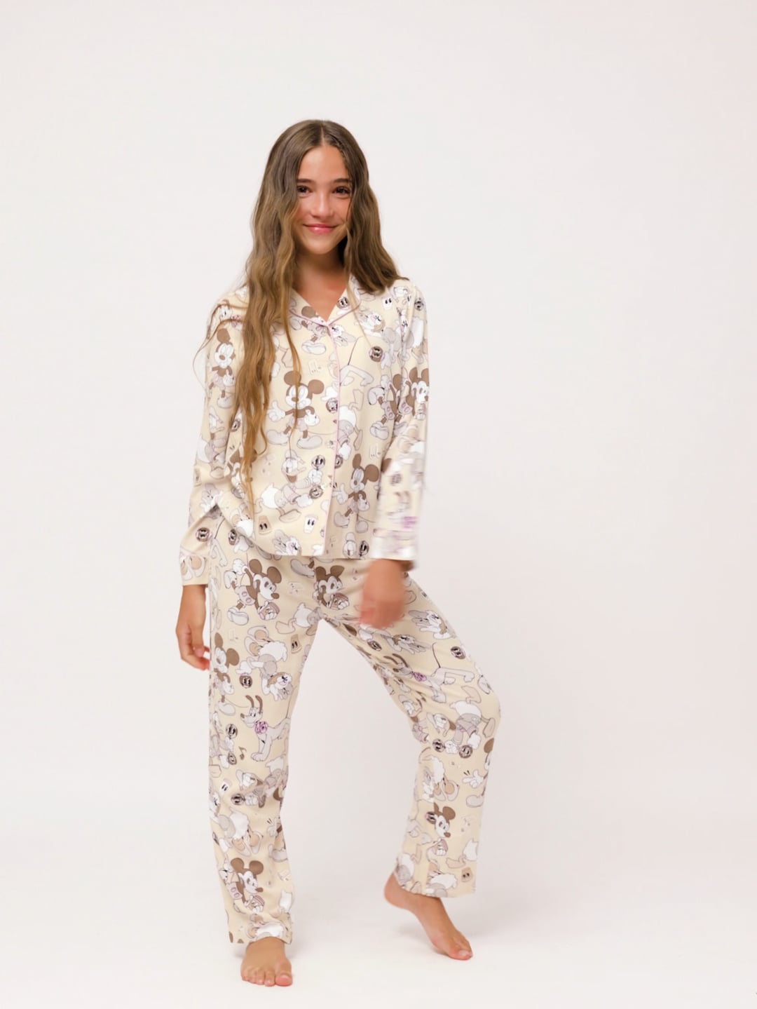 סט פיג’מה מכופתרת ארוכה דקה MICKEY FRIENDS