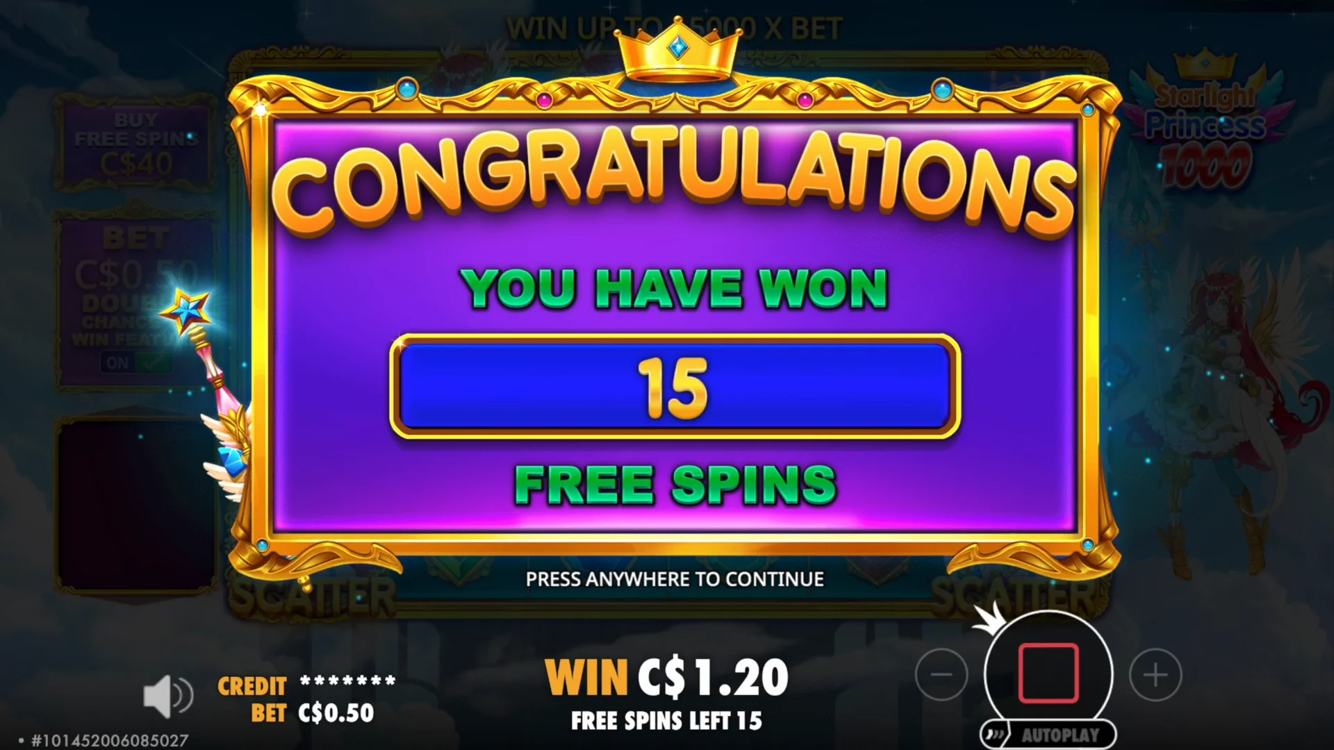 Starlight Princess 1000 Slot Pays 12,000x on $0.36 Bet