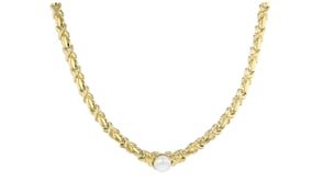 Italian 9-9.5mm Cultured Pearl XO Necklace in 18kt Gold Over Sterling