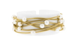 Italian 5-6mm Cultured Pearl Multi-Row Station Bracelet in 18kt Gold Over Sterling