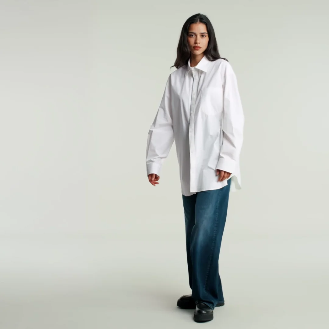 Oversized Zip Poplin Shirt | White | G-STAR® US