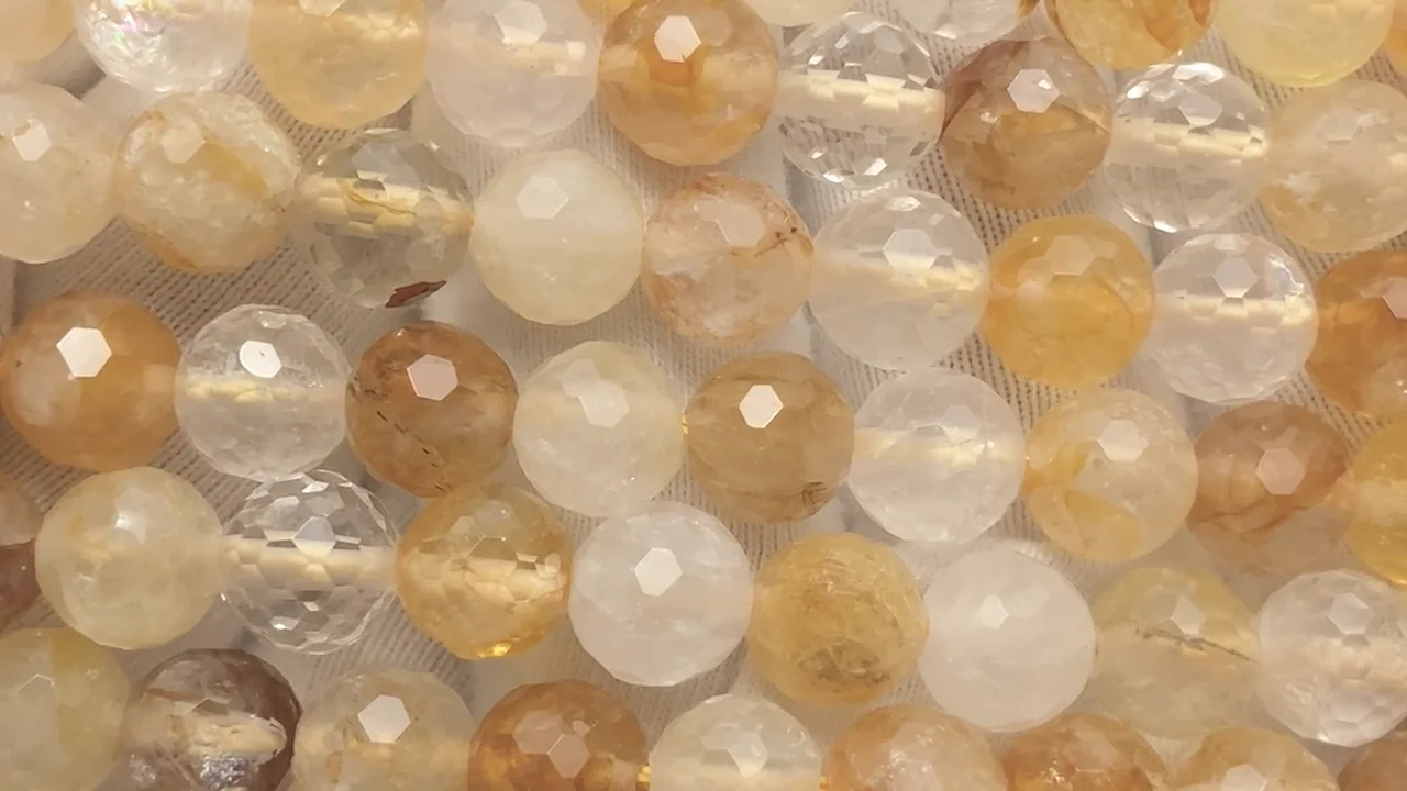 イエローヘマタイトクォーツ 128面ラウンドカット8mm 半連/1連｜天然石