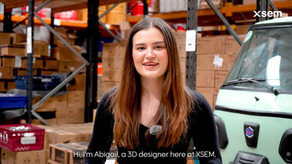 XSEM 3D designer Abigail Martin giving an interview about the 3D stand build design process