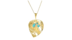 Turquoise Leaf Pendant Necklace in 18kt Gold Over Sterling