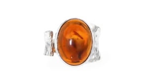 Amber Hammered Open-Wrap Ring in Sterling Silver
