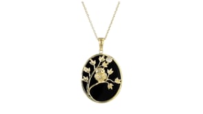 Onyx and Mother-of-Pearl Owl Pendant Necklace in 18kt Gold Over Sterling