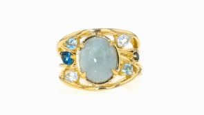 4.40 Carat Milky Aquamarine and .85 ct. t.w. Tonal Blue Topaz Ring in 18kt Gold Over Sterling