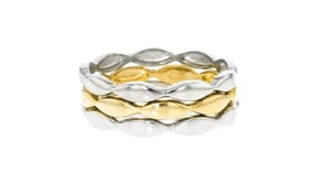 Sterling Silver and 18kt Gold Over Sterling Jewelry Set: Three Wave Rings