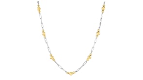 Sterling Silver and 18kt Gold Over Sterling Alternating Paper Clip Link and Bead Station Necklace