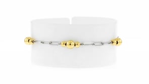 Sterling Silver and 18kt Gold Over Sterling Alternating Paper Clip Link and Bead Station Bracelet