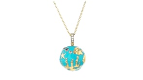 Blue Enamel Sea Life Pendant Necklace with White Topaz in 18kt Gold Over Sterling
