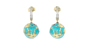 Blue Enamel Sea Life Drop Earrings with White Topaz in 18kt Gold Over Sterling