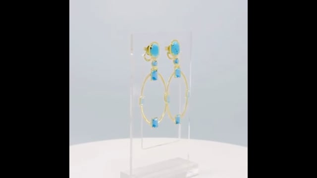 Brinco Oval em ouro amarelo com Turquesa e Topázio