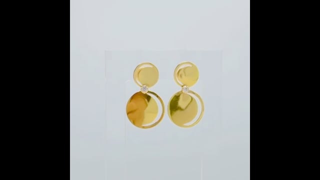 Brinco Meia Lua em Ouro Amarelo com Safira Branca