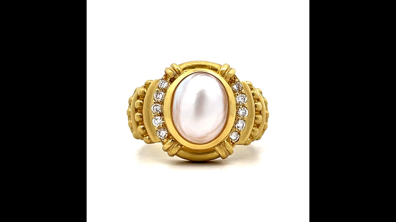 11mm Tahitian Cultured Pearl and Round Diamond Ring, image size:1280x720