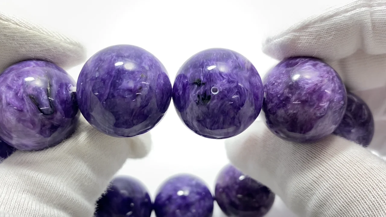 チャロアイト　台座付き 動画】【1点もの】チャロアイトAAA ラウンド21mm 1連(ブレス) NO.5