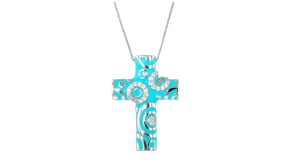 Belle Etoile Galaxy .30 ct. t.w. CZ and Turquoise Enamel Cross Pendant in Sterling Silver