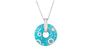 Belle Etoile Galaxy .70 ct. t.w. CZ and Turquoise Enamel Open-Circle Pendant in Sterling Silver