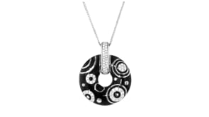 Belle Etoile Galaxy .70 ct. t.w. CZ and Black Enamel Open-Circle Pendant in Sterling Silver