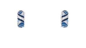 Belle Etoile Capri Tonal Blue Enamel and CZ Hoop Earrings in Sterling Silver