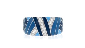 Belle Etoile Capri Tonal Blue Enamel and .10 ct. t.w. CZ Ring in Sterling Silver
