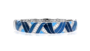 Belle Etoile Capri .60 ct. t.w. CZ and Tonal Blue Enamel Bangle Bracelet in Sterling Silver
