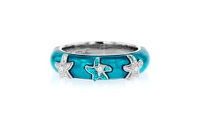Belle Etoile Sea Stars Blue Enamel Starfish Ring with CZs in Sterling Silver