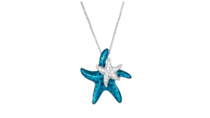 Belle Etoile Sea Stars Blue Enamel and .10 ct. t.w. CZ Starfish Pendant in Sterling Silver