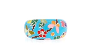 Belle Etoile Flutterby Multicolored Enamel Ring with Single CZ in Sterling Silver